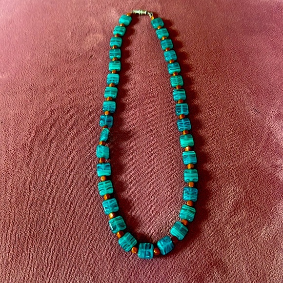 kbead Jewelry - blue square stone necklace (my design)